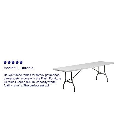 Emma and Oliver 8-Foot Bi-Fold Granite White Plastic Banquet and Event Folding Table with Handle