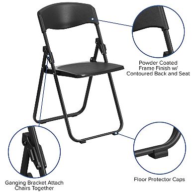 Emma and Oliver 2 Pack Black Plastic Folding Chair with Built-in Ganging Brackets