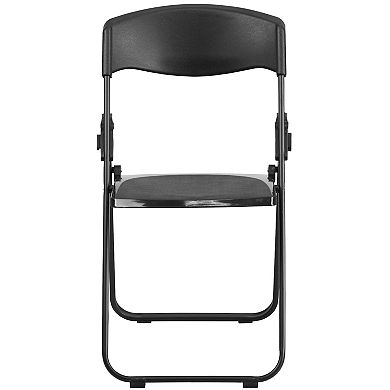 Emma and Oliver 2 Pack Black Plastic Folding Chair with Built-in Ganging Brackets