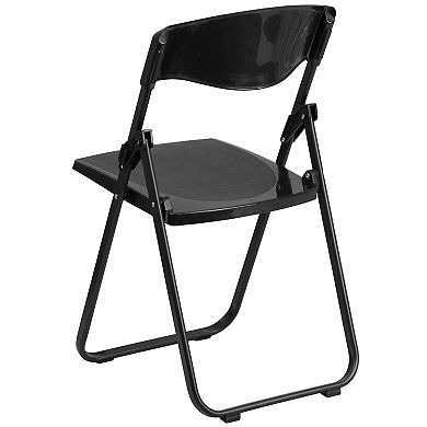 Emma and Oliver 2 Pack Black Plastic Folding Chair with Built-in Ganging Brackets