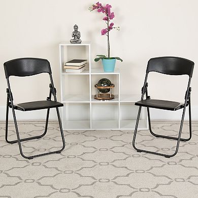 Emma and Oliver 2 Pack Black Plastic Folding Chair with Built-in Ganging Brackets