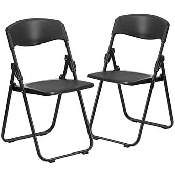 Emma and Oliver 2 Pack White Plastic Folding Chair with Built-in Ganging Brackets