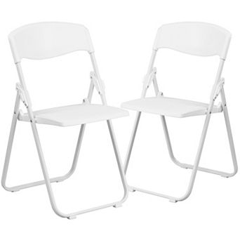 Emma and Oliver 2 Pack White Plastic Folding Chair with Built-in Ganging Brackets