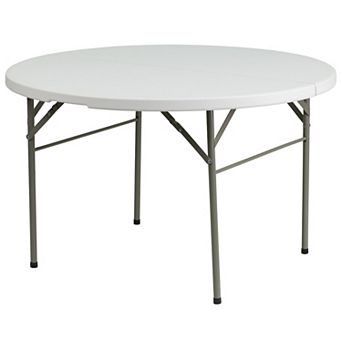 Emma and Oliver 4-Foot Round Bi-Fold Granite White Plastic Event Folding Table with Handle