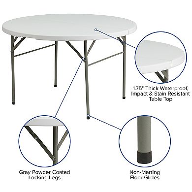 Emma and Oliver 4-Foot Round Bi-Fold Granite White Plastic Event Folding Table with Handle