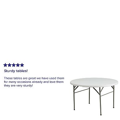 Emma and Oliver 4-Foot Round Bi-Fold Granite White Plastic Event Folding Table with Handle