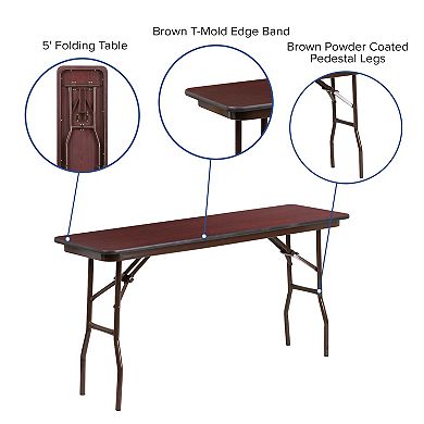 Emma and Oliver 5-Foot Mahogany Melamine Laminate Folding Training/Seminar Table - Event Table