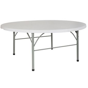 Emma and Oliver 6-Foot Round Bi-Fold Granite White Plastic Event Folding Table with Handle