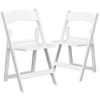 Emma and Oliver 2 Pack White Resin Slatted Party & Rental Folding Chair Indoor Outdoor