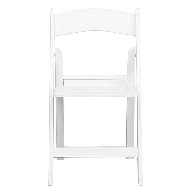 Emma and Oliver 2 Pack White Resin Slatted Party & Rental Folding Chair Indoor Outdoor