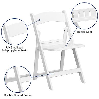 Emma and Oliver 2 Pack White Resin Slatted Party & Rental Folding Chair Indoor Outdoor