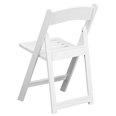 Emma and Oliver 2 Pack White Resin Slatted Party & Rental Folding Chair Indoor Outdoor