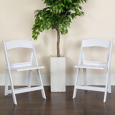 Emma and Oliver 2 Pack White Resin Slatted Party & Rental Folding Chair Indoor Outdoor