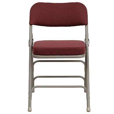 Emma and Oliver 2 Pack Curved Triple Braced & Double Hinged Burgundy Fabric Metal Folding Chair