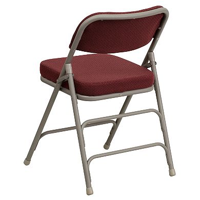 Emma and Oliver 2 Pack Curved Triple Braced & Double Hinged Burgundy Fabric Metal Folding Chair