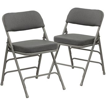 Emma and Oliver 2 Pack Curved Triple Braced & Double Hinged Navy Fabric Metal Folding Chair