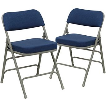 Emma and Oliver 2 Pack Curved Triple Braced & Double Hinged Navy Fabric Metal Folding Chair
