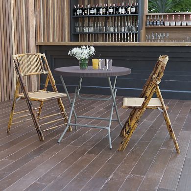 Emma and Oliver 2.6-Foot Round Brown Rattan Plastic Folding Table - Outdoor Event Table