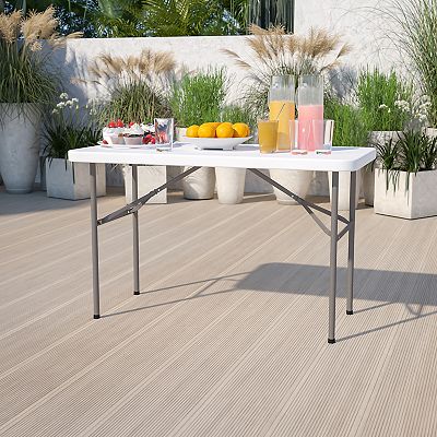 Emma and Oliver 4-Foot Granite White Plastic Folding Table