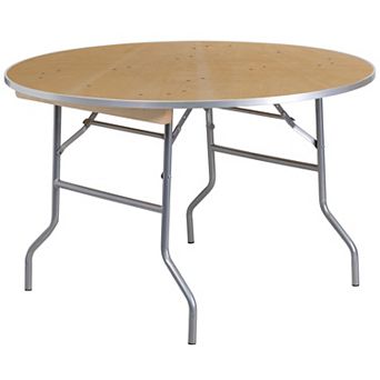 Emma and Oliver 4-Foot Round HEAVY DUTY Birchwood Folding Banquet Table with METAL Edges