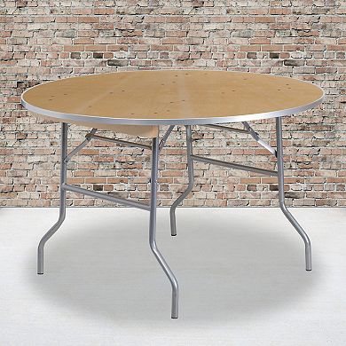Emma and Oliver 4-Foot Round HEAVY DUTY Birchwood Folding Banquet Table with METAL Edges