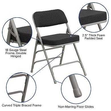 Emma and Oliver 2 Pack Premium Curved Triple Braced & Double Hinged Burgundy Fabric Metal Folding Chair