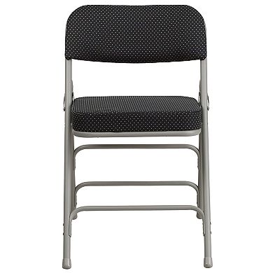 Emma and Oliver 2 Pack Premium Curved Triple Braced & Double Hinged Black Pin-Dot Fabric Metal Folding Chair