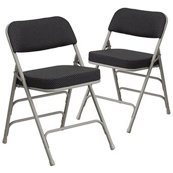 Emma and Oliver 2 Pack Premium Curved Triple Braced & Double Hinged Navy Fabric Metal Folding Chair