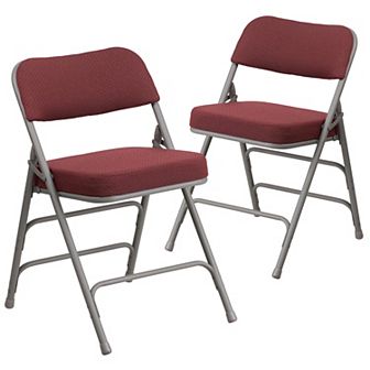 Emma and Oliver 2 Pack Premium Curved Triple Braced & Double Hinged Navy Fabric Metal Folding Chair
