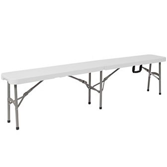 Emma and Oliver 11"W x 72"L Portable Bi-Fold Granite White Folding Bench