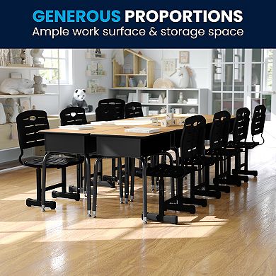 Emma and Oliver Gray Student Desk with Open Front Metal Book Box - School Desk