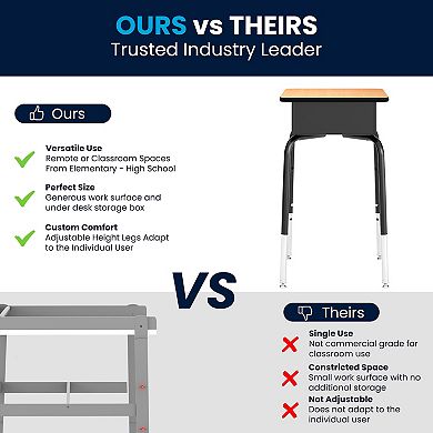 Emma and Oliver Gray Student Desk with Open Front Metal Book Box - School Desk