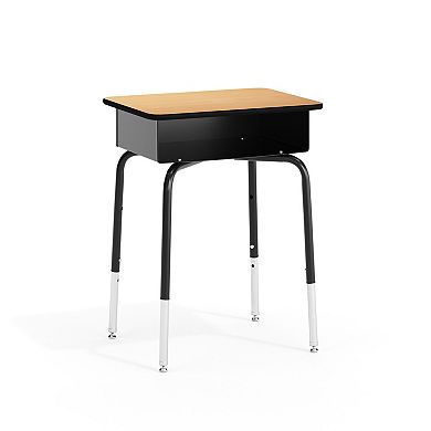 Emma and Oliver Gray Student Desk with Open Front Metal Book Box - School Desk