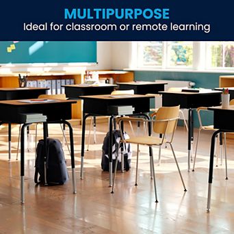 Emma and Oliver Student School Desk with Open Front Metal Book Box