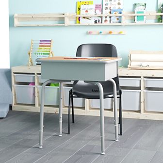 Emma and Oliver Student School Desk with Open Front Metal Book Box