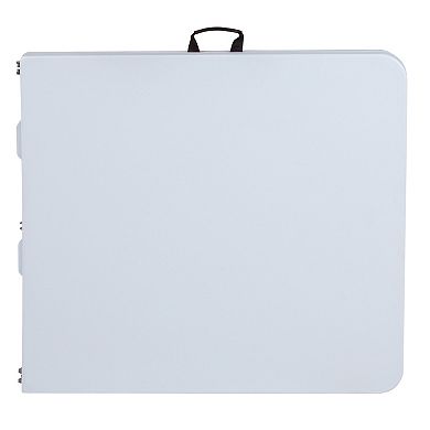 Emma and Oliver 4.97-Foot Bi-Fold Granite White Plastic Folding Table with Handle - Event Table