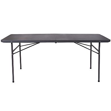 Emma and Oliver 6-Foot Bi-Fold Dark Gray Plastic Folding Table with Carrying Handle