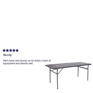Emma and Oliver 6-Foot Bi-Fold Brown Wood Grain Plastic Folding Table with Carrying Handle