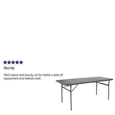 Emma and Oliver 6-Foot Bi-Fold Dark Gray Plastic Folding Table with Carrying Handle