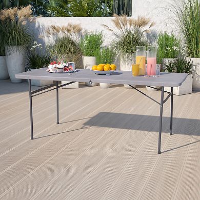 Emma and Oliver 6-Foot Bi-Fold Brown Wood Grain Plastic Folding Table with Carrying Handle