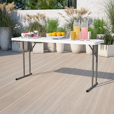 Emma and Oliver 5-Foot Rectangle Granite White Plastic Folding