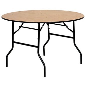 Emma and Oliver 4-Foot Round Wood Folding Banquet Table with Clear Coated Finished Top