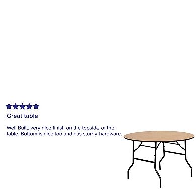Emma and Oliver 4-Foot Round Wood Folding Banquet Table with Clear Coated Finished Top