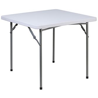Emma and Oliver 2.81-Foot Square Granite White Plastic Folding Table - Card Table/Game Table