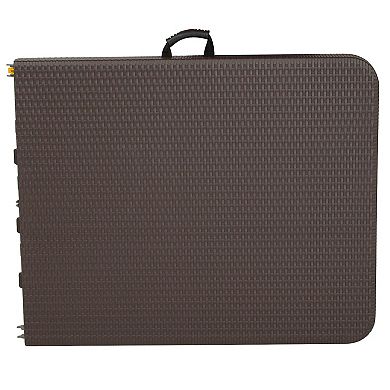 Emma and Oliver 6-Foot Bi-Fold Brown Rattan Plastic Folding Table with Handle - Event Table