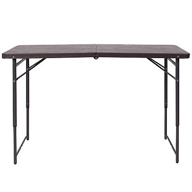 Emma and Oliver 4-Foot Height Adjustable Bi-Fold Brown Plastic Folding Table with Handle