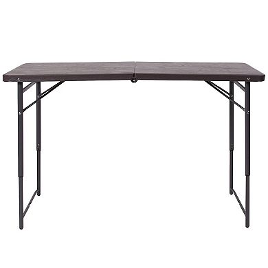 Emma and Oliver 4-Foot Height Adjustable Bi-Fold Dark Gray Plastic Folding Table with Handle