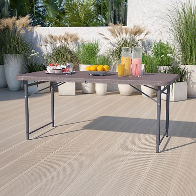 Emma and Oliver 4-Foot Height Adjustable Bi-Fold Brown Plastic Folding Table with Handle
