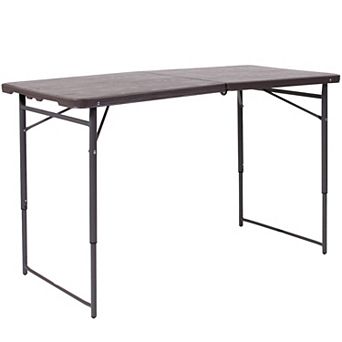 Emma and Oliver 4-Foot Height Adjustable Bi-Fold Brown Plastic Folding Table with Handle