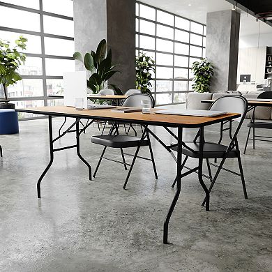 Emma and Oliver 6-Foot Rectangular Wood Folding Banquet Table with Clear Coated Finished Top